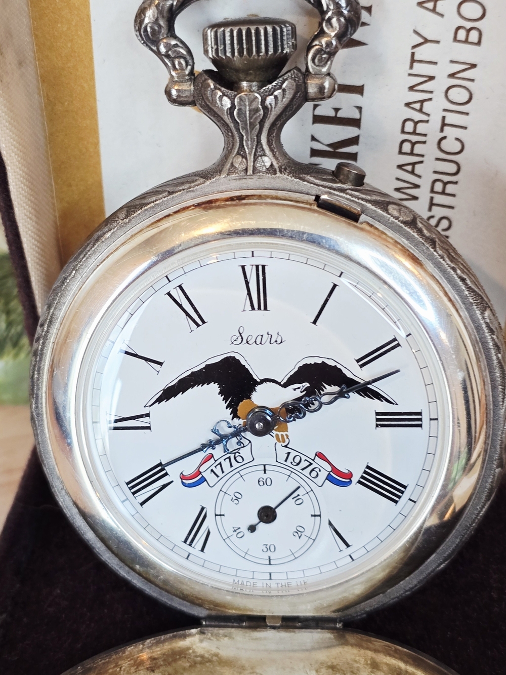 Vintage Sears Silver Bicentennial Wind-up Pocket Watch